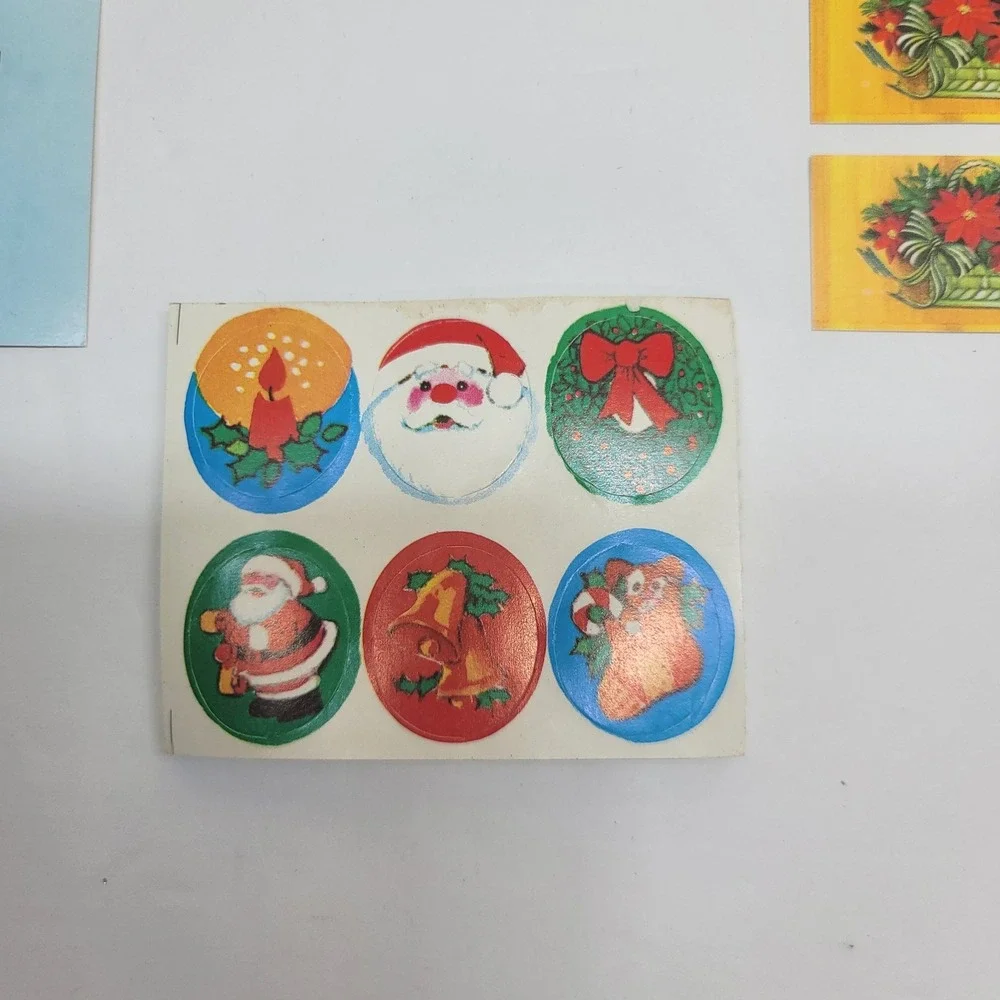 Vtg Christmas Gift Tags/Seals Lot 186pc Currier & Ives Retro Santa Angel Unused